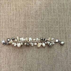 Chico's Silver and Cream Beaded Bracelet